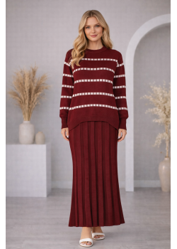 فستان تريكو قطعتين ياقة مدورة 4211  - خمري