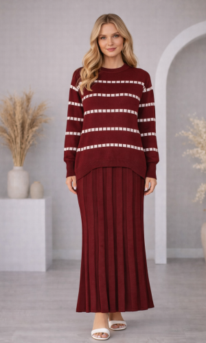 Zweiteiliges Strickkleid mit Rollkragen 4211  - Bordeaux