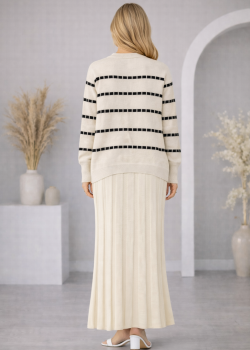 فستان تريكو قطعتين ياقة مدورة 4211  - بيج