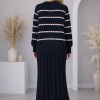 4211 فستان تريكو مربعات ياقة مدورة  - deep blue