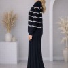 4211 فستان تريكو مربعات ياقة مدورة  - deep blue