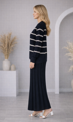 فستان تريكو قطعتين ياقة مدورة 4211  - كحلي