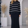 4211 فستان تريكو مربعات ياقة مدورة  - deep blue