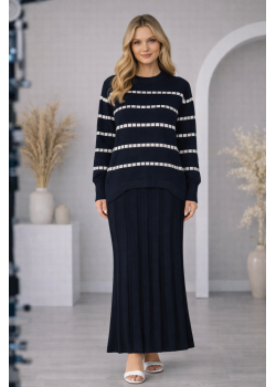 فستان تريكو قطعتين ياقة مدورة 4211  - كحلي