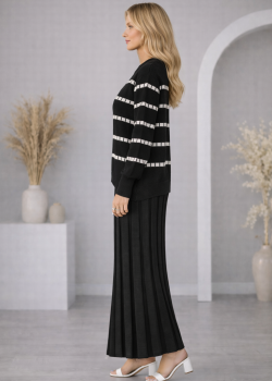 فستان تريكو قطعتين ياقة مدورة 4211  - اسود