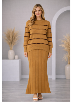 فستان تريكو قطعتين ياقة مدورة 4211  - شوكو
