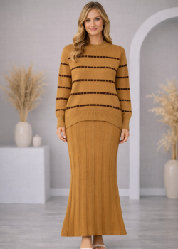 فستان تريكو قطعتين ياقة مدورة 4211  - شوكو