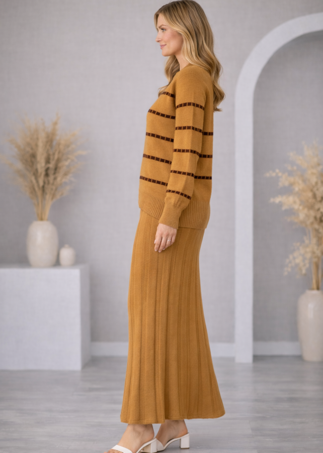 4211 فستان تريكو مربعات ياقة مدورة  - شوكو