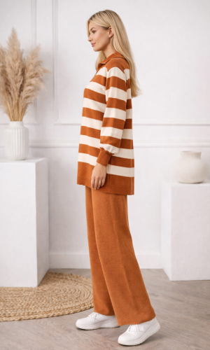 Striped Knitwear Set 4212  - tan