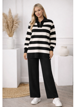 طقم تريكو مقلم 4212  - اسود