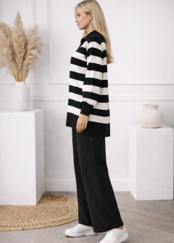 طقم تريكو مقلم 4212  - اسود