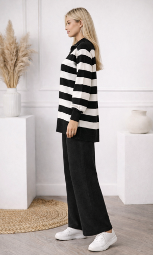 Striped Knitwear Set 4212  - black