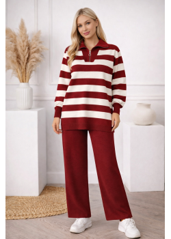 طقم تريكو مقلم 4212  - خمري