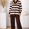 4212 طقم تريكو مخطط سحاب  - brown