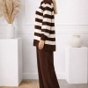 4212 طقم تريكو مخطط سحاب  - brown