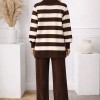 4212 طقم تريكو مخطط سحاب  - brown
