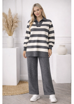 طقم تريكو مقلم 4212  - فضي