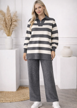 طقم تريكو مقلم 4212  - فضي