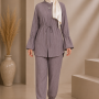 4303 كتان مخطط قصير - deep blue