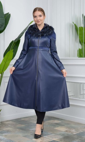 Faux leather womens coat 1310 - deep blue