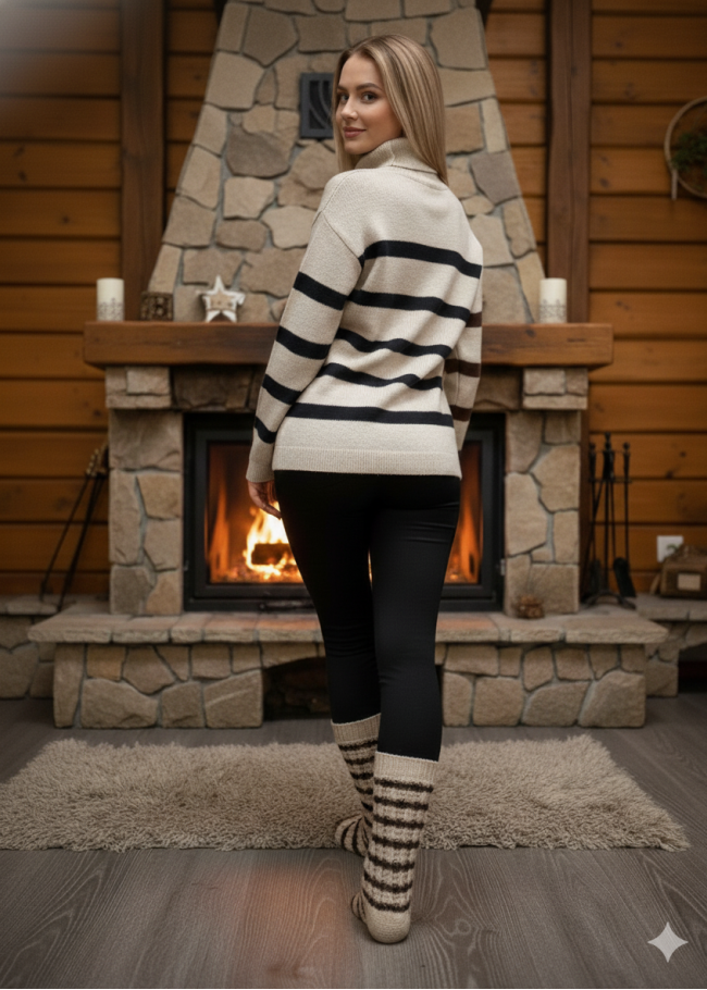 200 بلوزة تريكو مقلم  - اسود