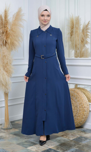 Modamix  مانطو نسائي أنيق كلوش كبشون مع سحاب 242 - كحلي