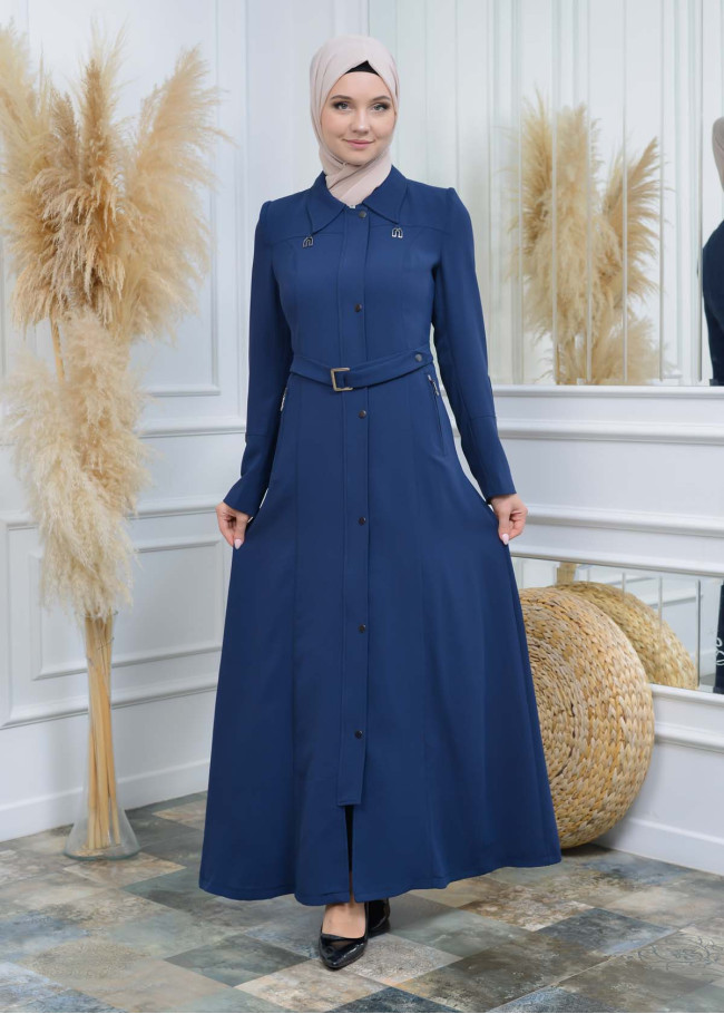 Modamix women Coat Hoodied Trenchcoat of Rose Rise fabric 242 Lacivert