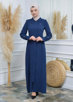 Modamix  مانطو نسائي أنيق كلوش كبشون مع سحاب 242 - كحلي