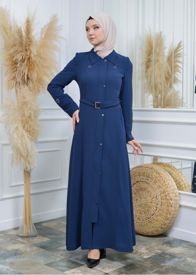 Modamix women Coat Hoodied Trenchcoat of Rose Rise fabric 242 Lacivert