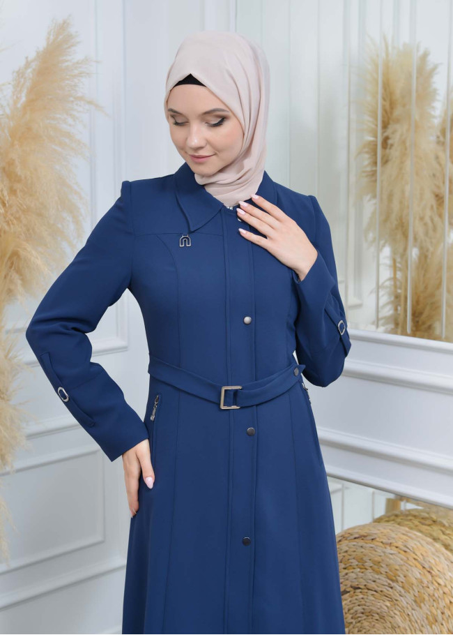 Modamix women Coat Hoodied Trenchcoat of Rose Rise fabric 242 Lacivert