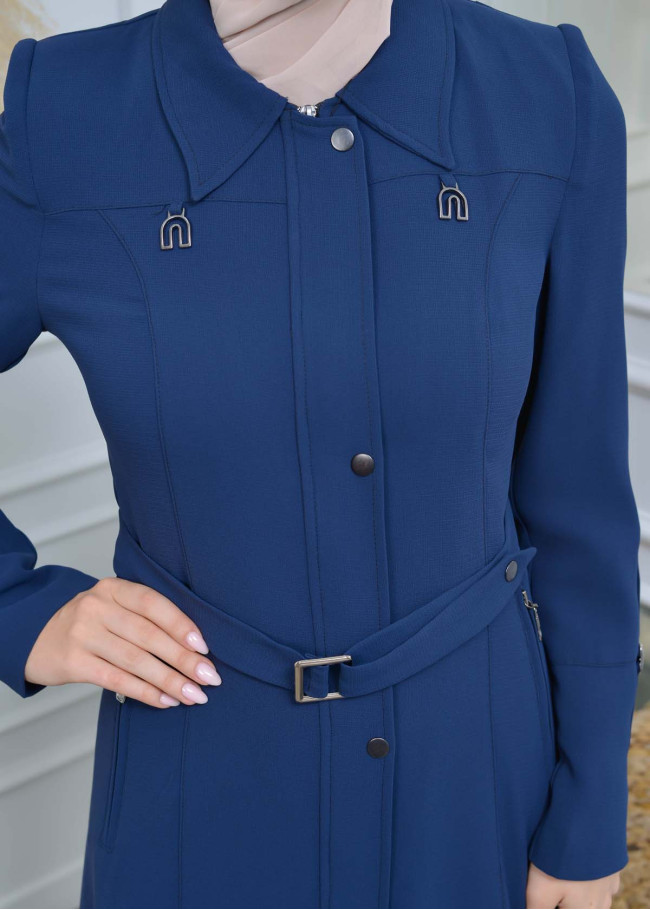 Modamix women Coat Hoodied Trenchcoat of Rose Rise fabric 242 Lacivert