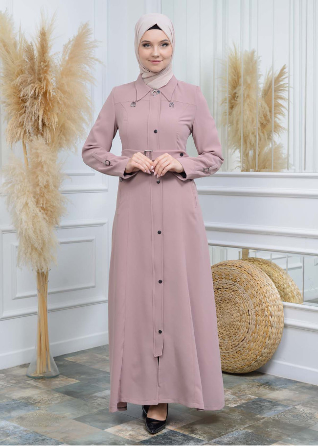 Modamix women Coat Hoodied Trenchcoat of Rose Rise fabric 242 Pembe
