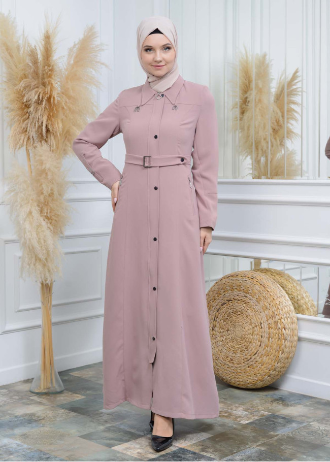 Modamix women Coat Hoodied Trenchcoat of Rose Rise fabric 242 Pembe