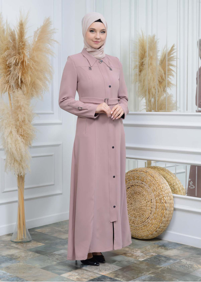Modamix women Coat Hoodied Trenchcoat of Rose Rise fabric 242 Pembe