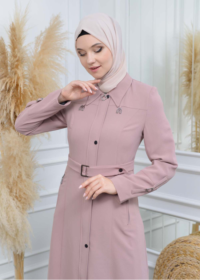 Modamix women Coat Hoodied Trenchcoat of Rose Rise fabric 242 Pembe