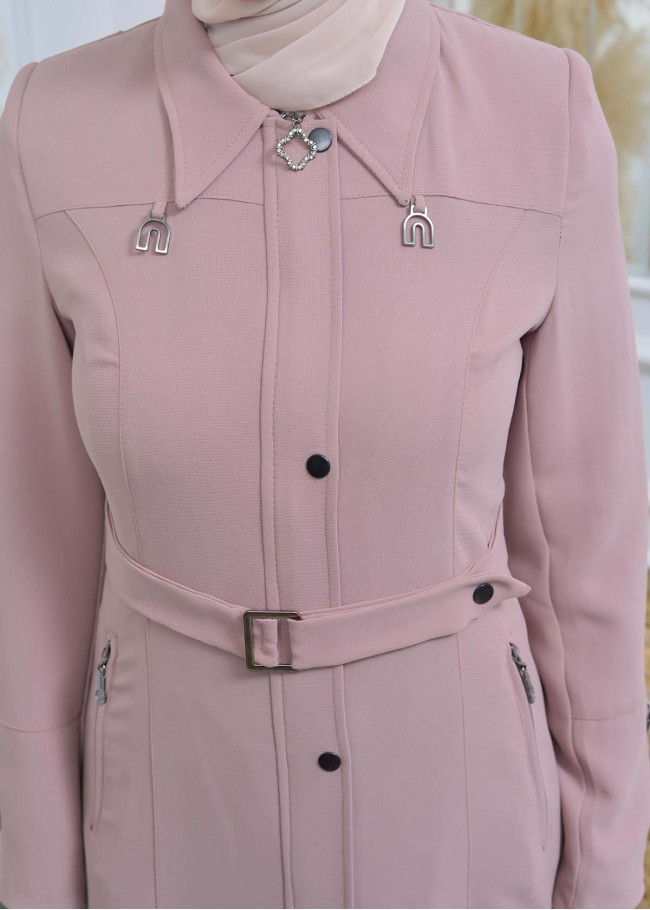Modamix women Coat Hoodied Trenchcoat of Rose Rise fabric 242 Pembe