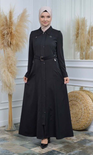 Modamix  مانطو نسائي أنيق كلوش كبشون مع سحاب 242 - اسود