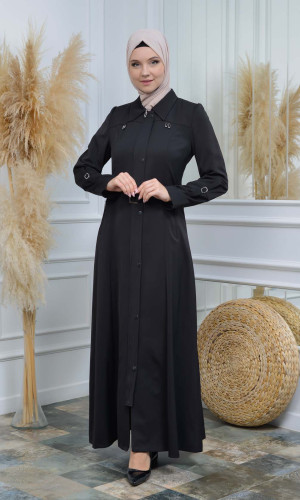 Modamix  مانطو نسائي أنيق كلوش كبشون مع سحاب 242 - اسود