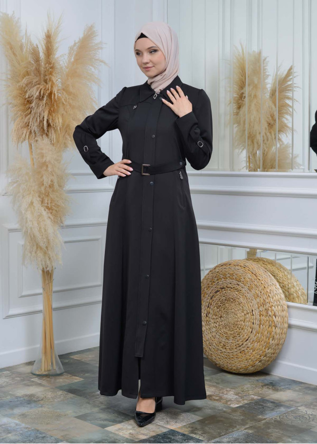 Modamix women Coat Hoodied Trenchcoat of Rose Rise fabric 242 Siyah