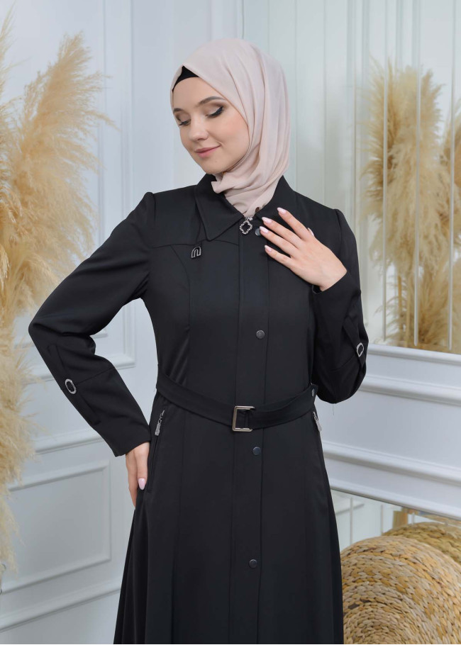 Modamix women Coat Hoodied Trenchcoat of Rose Rise fabric 242 Siyah