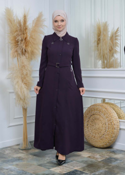 Modamix  مانطو نسائي أنيق كلوش كبشون مع سحاب 242 - موف