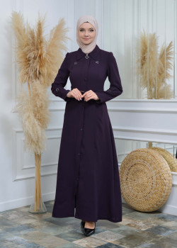 Modamix  مانطو نسائي أنيق كلوش كبشون مع سحاب 242 - موف