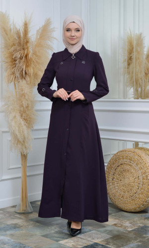 Modamix  مانطو نسائي أنيق كلوش كبشون مع سحاب 242 - موف