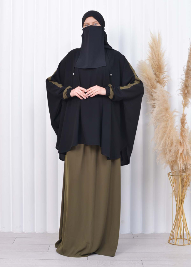 سدال شرعي نسائي طويل مع كبشون (شرشف,جلباب شرعي ) 825 - زيتي