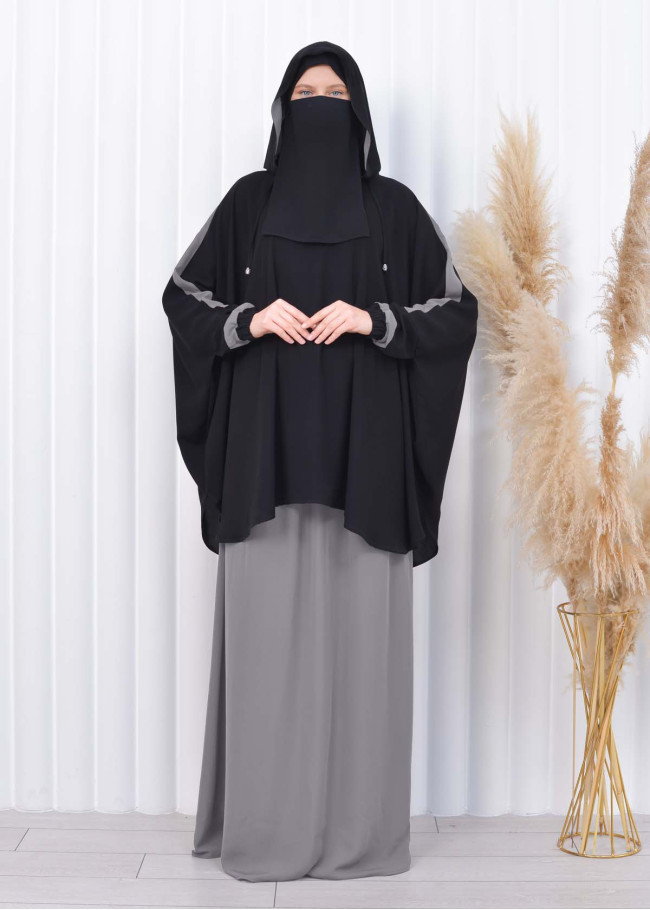 سدال شرعي نسائي طويل مع كبشون (شرشف,جلباب شرعي ) 825 Antrasit