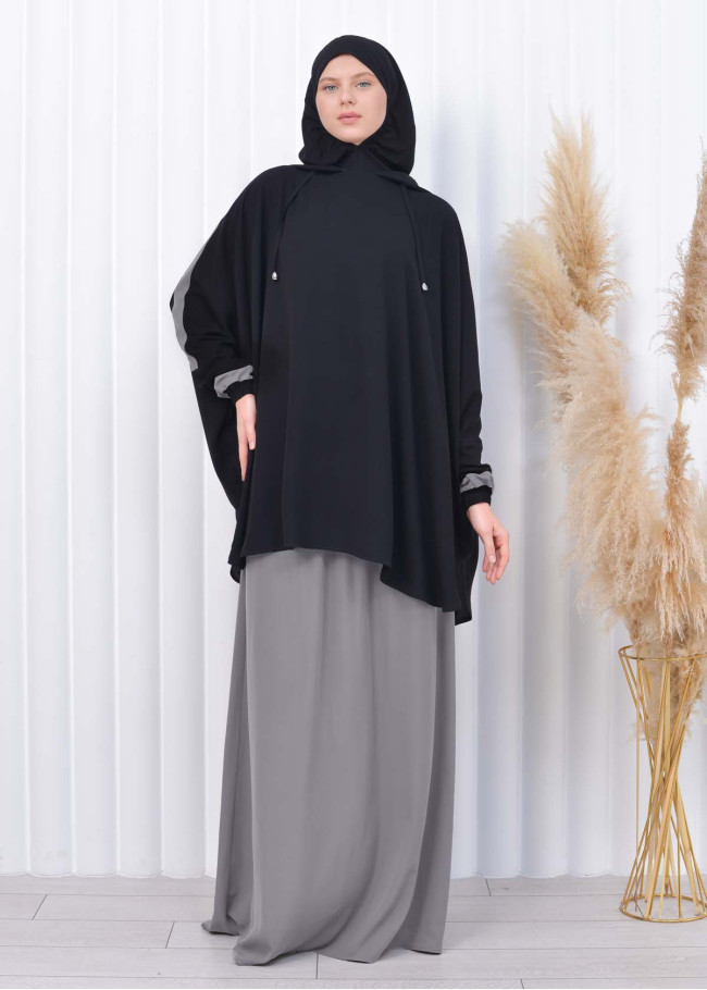 سدال شرعي نسائي طويل مع كبشون (شرشف,جلباب شرعي ) 825 Antrasit