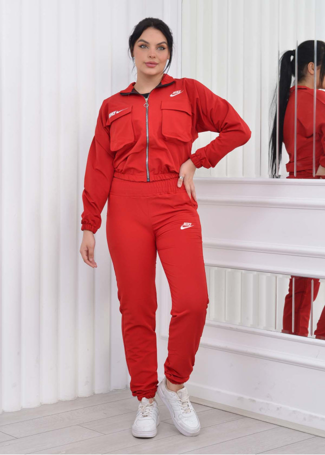 Kadın 4lü Nike Paraşüt  Eşofman Takımı Kombin 1079  Kırmızı