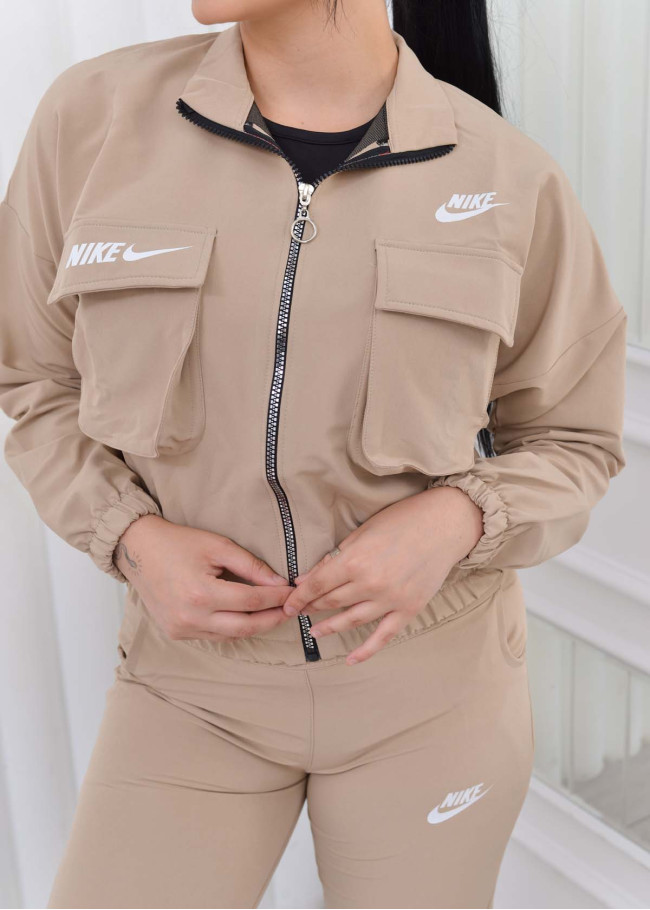 Kadın 4lü Nike Paraşüt  Eşofman Takımı Kombin 1079  Bej
