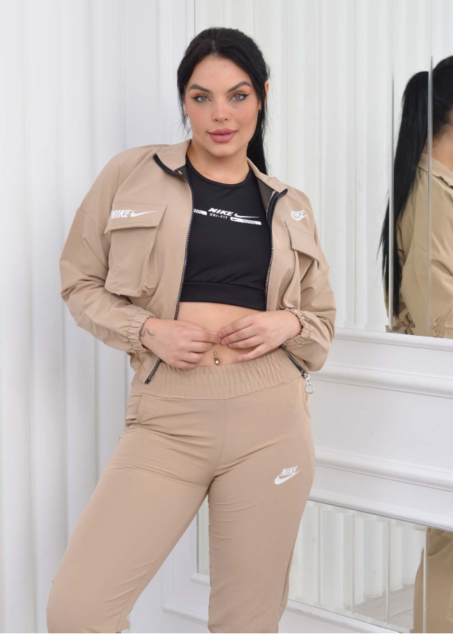 Kadın 4lü Nike Paraşüt  Eşofman Takımı Kombin 1079  Bej