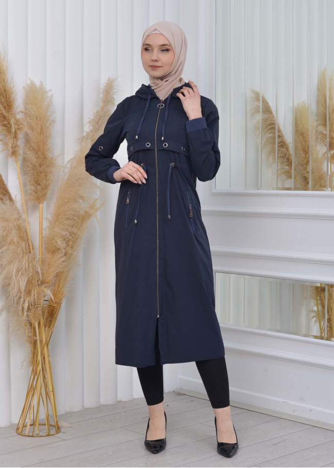 ترانشكوت نسائي قصير حلقات مع كبيشون  1107 Lacivert